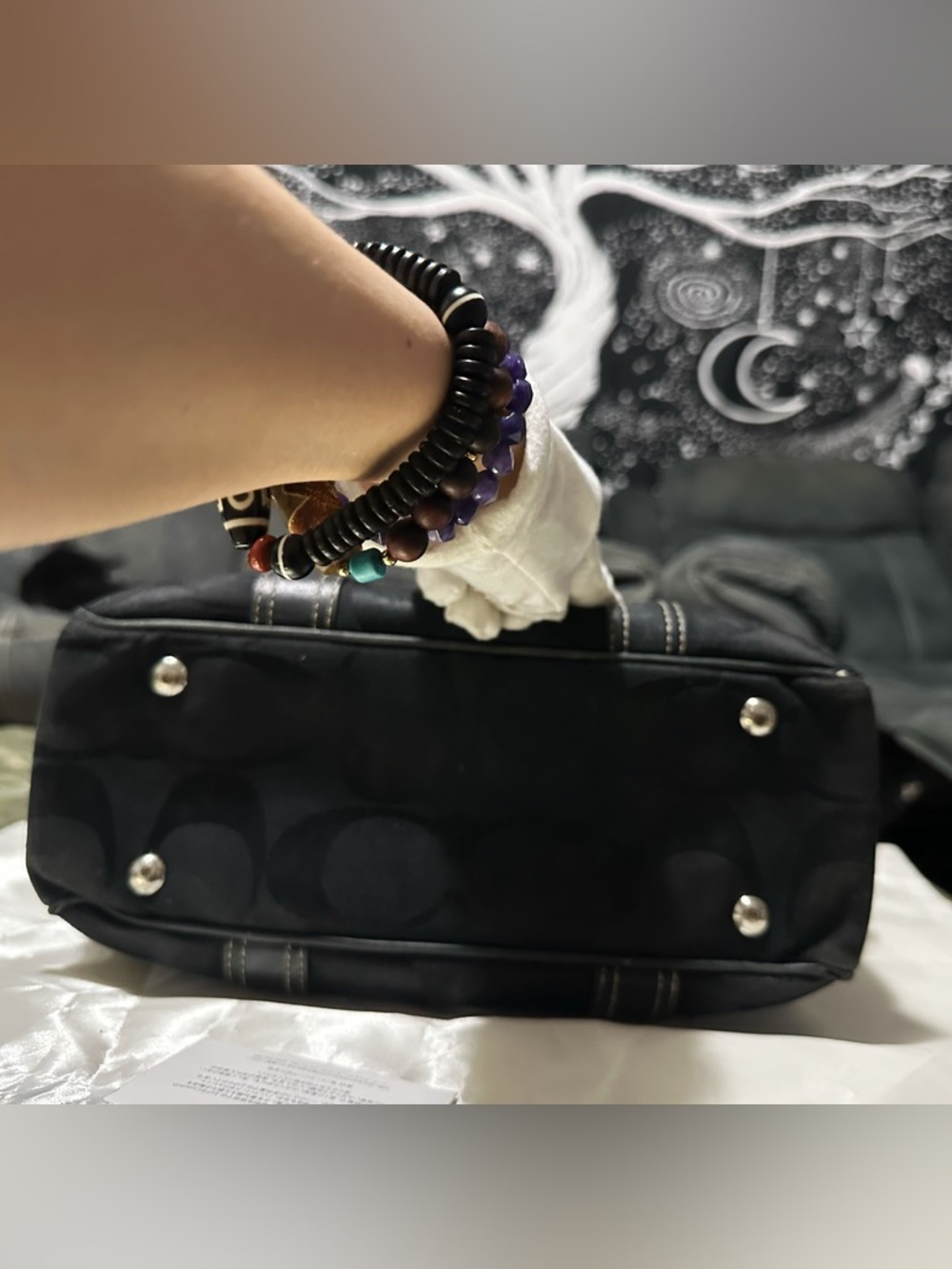 Vintage Coach Y2K soho shoulder Bag Black Signature Tote with cherry chain tote - Picture 16 of 17